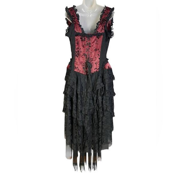 Burleska Ophelie Corset Dress In Red and Black Lace Women's 14 - Picture 3 of 8